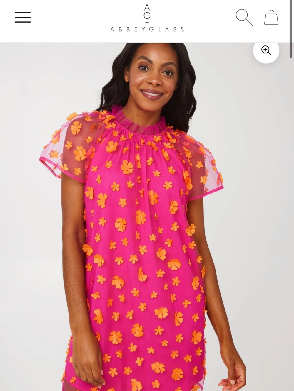 Pink Floral Appliqué Sheer Sleeve Dress
